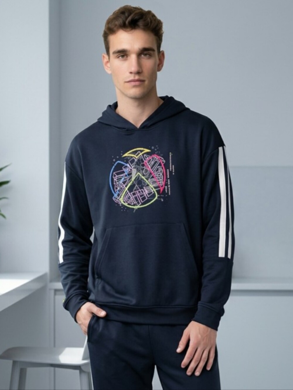 NEAT-Adidas x XBOX Basketball Hoodie Mens L Black Sleeve 3-Stripe Gaming Collab